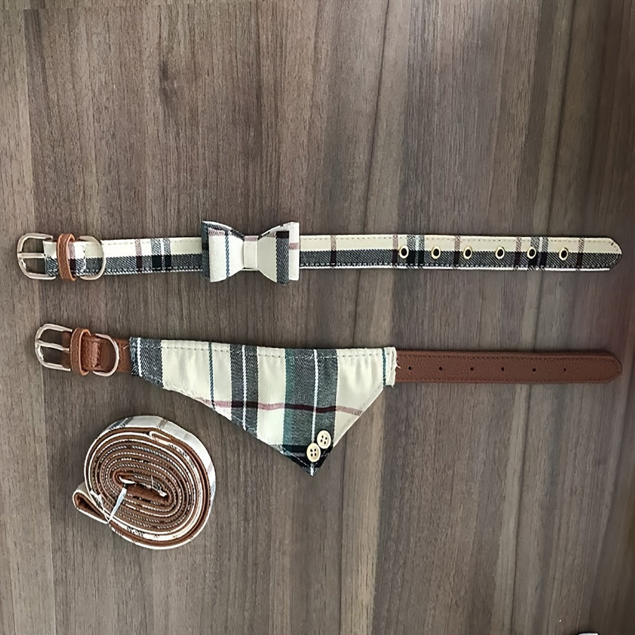 Plaid Pet Collar with Bow & Bell