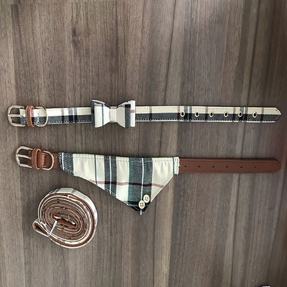 Plaid Pet Collar with Bow & Bell