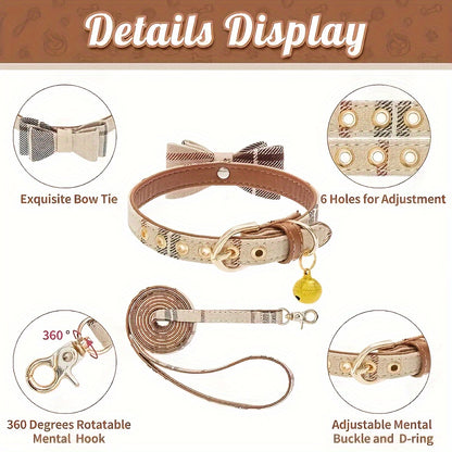 Plaid Pet Collar with Bow & Bell