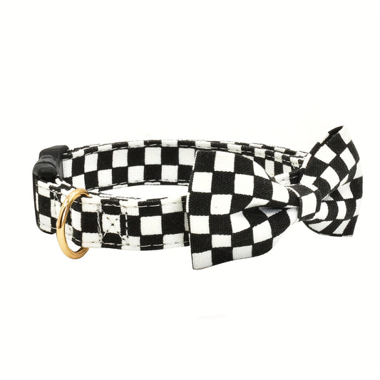 Plaid Nylon Dog Collar with Bow Tie