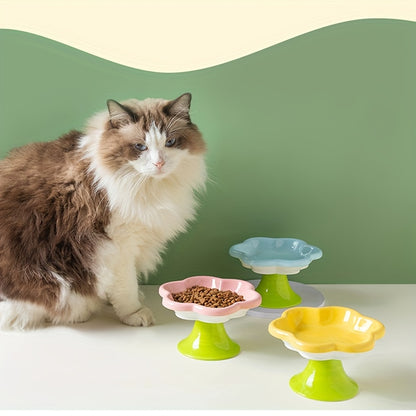 Raised Flower Ceramic Cat Bowls – Set of 2