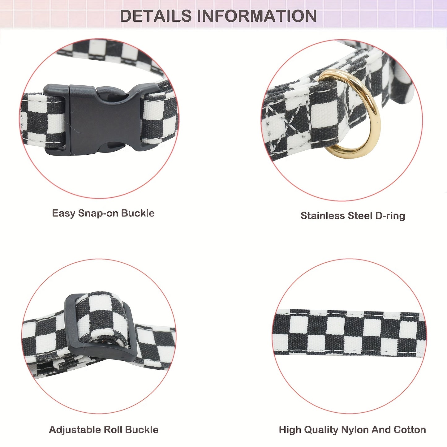 Plaid Nylon Dog Collar with Bow Tie