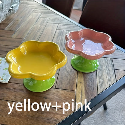 Raised Flower Ceramic Cat Bowls – Set of 2