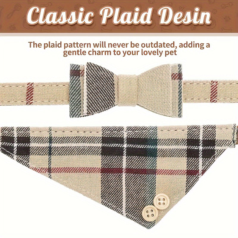 Plaid Pet Collar with Bow & Bell