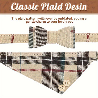Plaid Pet Collar with Bow & Bell