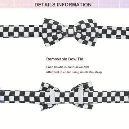 Plaid Nylon Dog Collar with Bow Tie