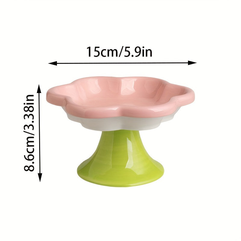 Raised Flower Ceramic Cat Bowls – Set of 2