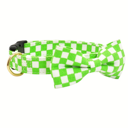 Plaid Nylon Dog Collar with Bow Tie