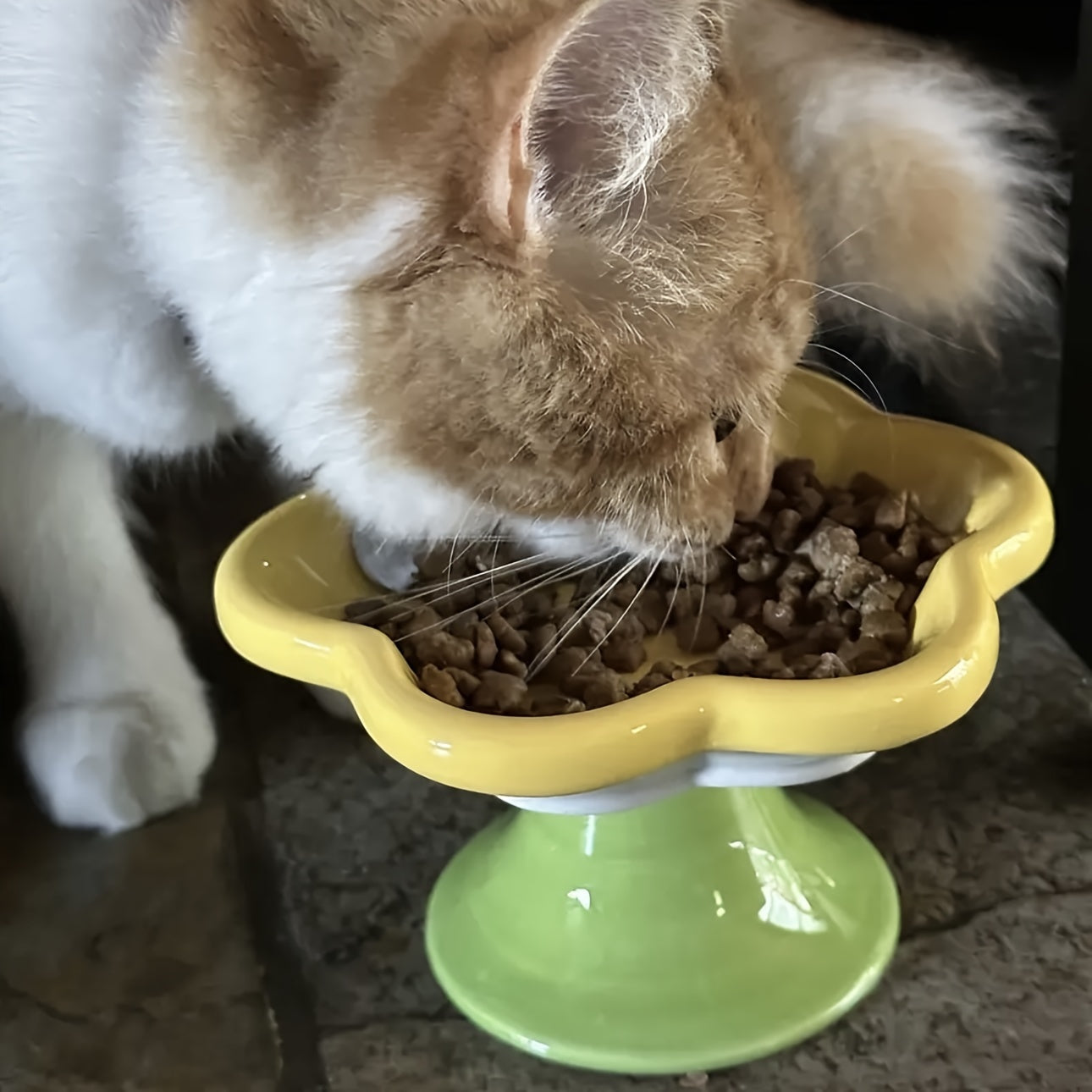 Raised Flower Ceramic Cat Bowls – Set of 2