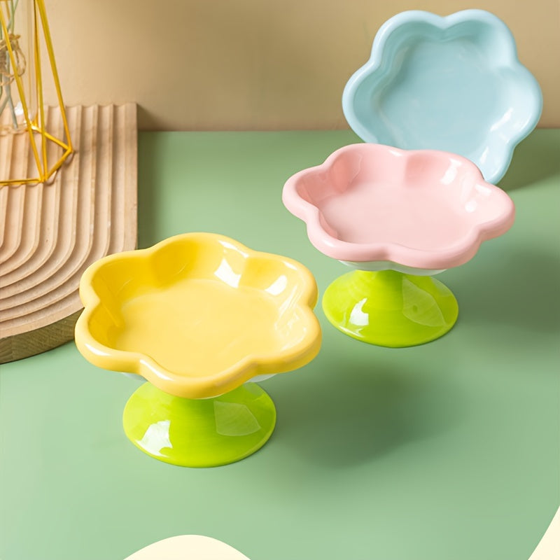 Raised Flower Ceramic Cat Bowls – Set of 2