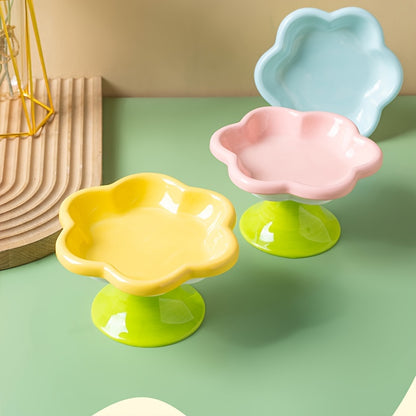 Raised Flower Ceramic Cat Bowls – Set of 2