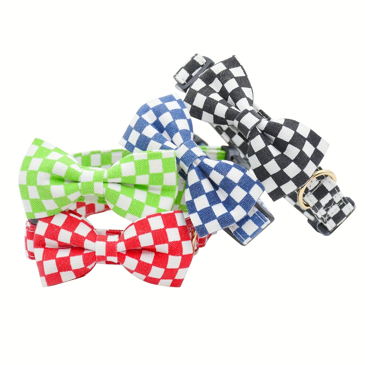 Plaid Nylon Dog Collar with Bow Tie