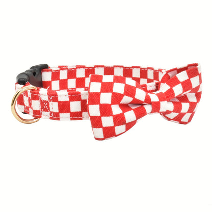 Plaid Nylon Dog Collar with Bow Tie